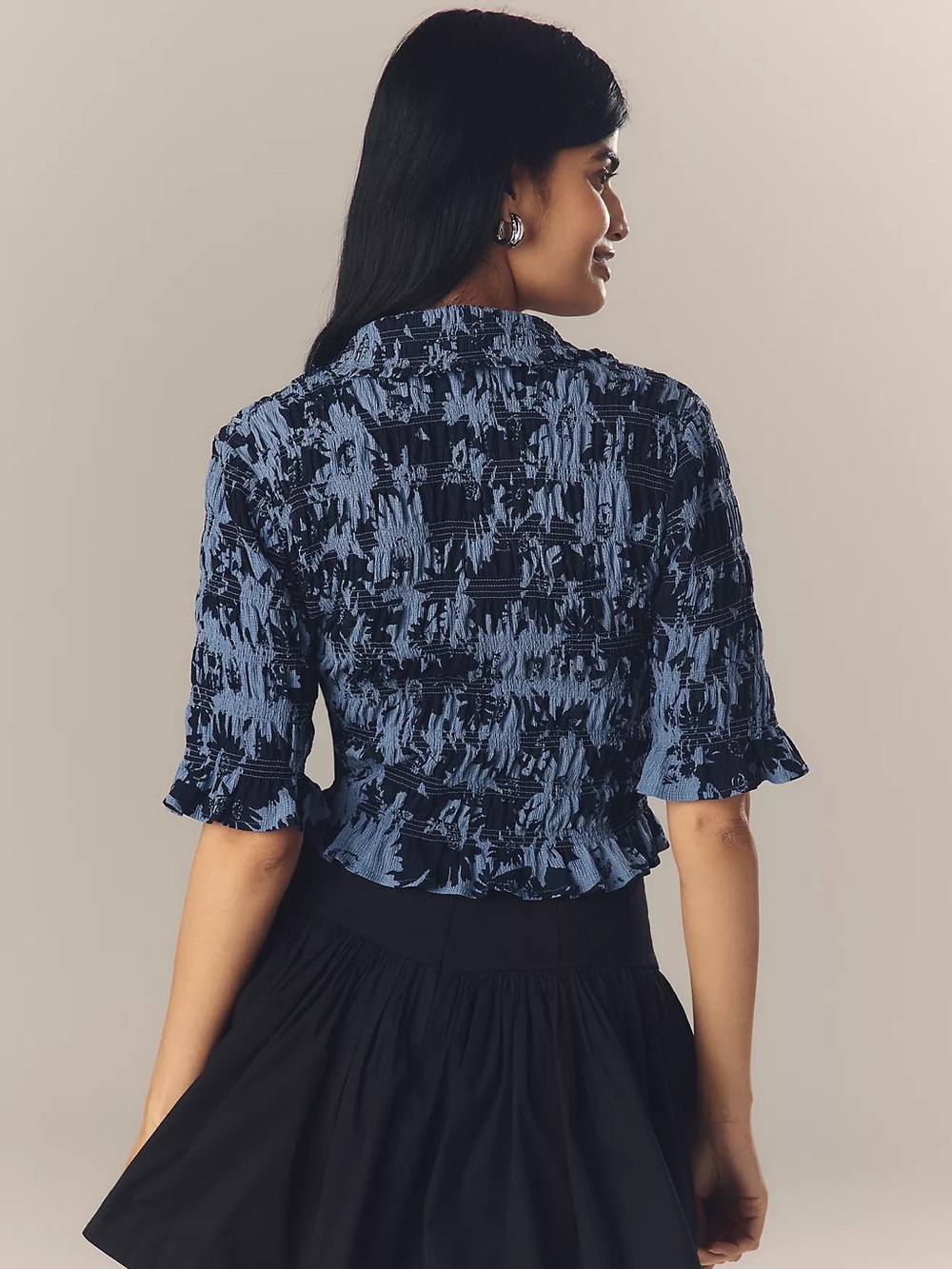 Anthropologie Maeve Smocked Button-Front Top - Picture 4 of 5